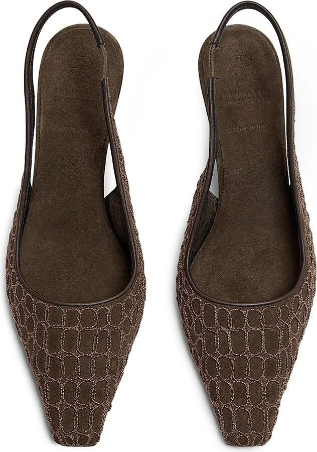 Women's Monili-Embroidered Suede Slingback Pumps - Grey Brown - Size 6.5 - Image 4