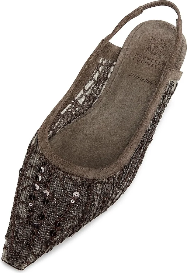 Women's Monili & Sequin- Embellished Slingback Ballet Flats - Brown - Size 7 - Image 4