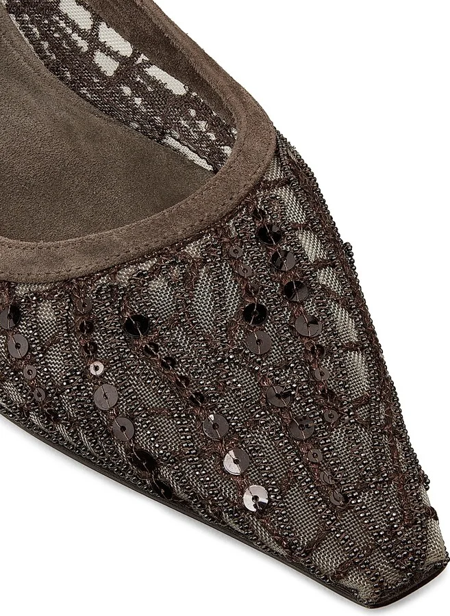 Women's Monili & Sequin- Embellished Slingback Ballet Flats - Brown - Size 7 - Image 5