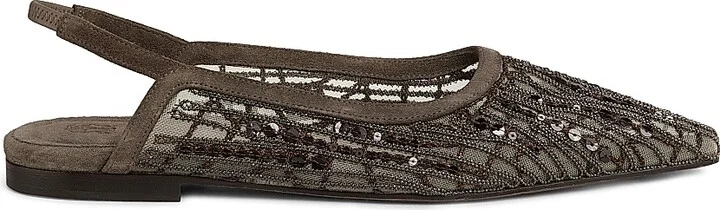 Women's Monili & Sequin- Embellished Slingback Ballet Flats - Brown - Size 7