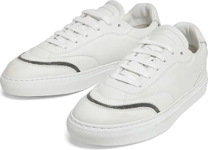 Women's Monili-Trimmed Leather Low-Top Sneakers - White - Size 6 - Image 2