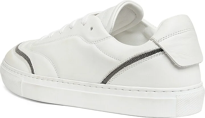 Women's Monili-Trimmed Leather Low-Top Sneakers - White - Size 6 - Image 3