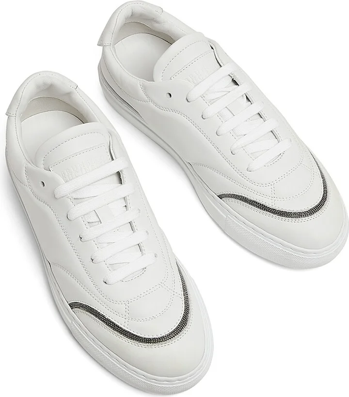 Women's Monili-Trimmed Leather Low-Top Sneakers - White - Size 6 - Image 4
