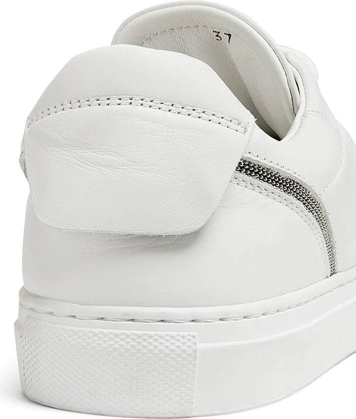Women's Monili-Trimmed Leather Low-Top Sneakers - White - Size 6 - Image 5