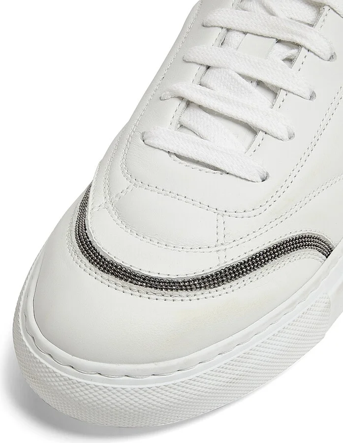 Women's Monili-Trimmed Leather Low-Top Sneakers - White - Size 6 - Image 6