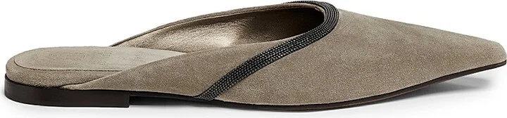 Women's Monili-Trimmed Suede Mules - Ice - Size 7