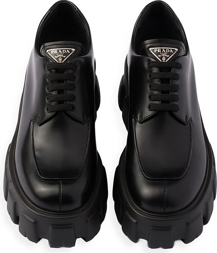 Women's Monolith Brushed Leather Lace-Up Shoes - Black - Size 5 - Image 3