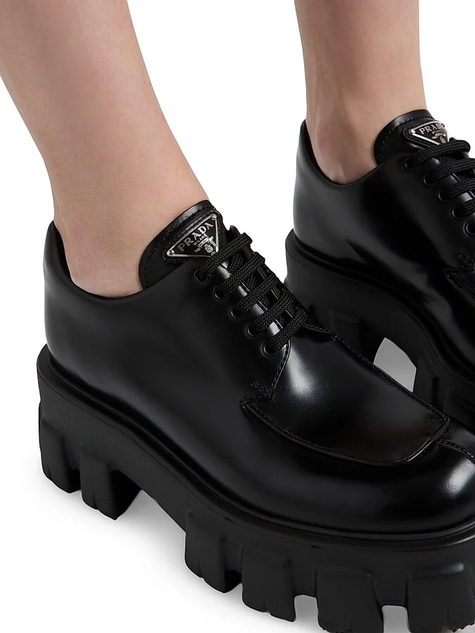 Women's Monolith Brushed Leather Lace-Up Shoes - Black - Size 5 - Image 6