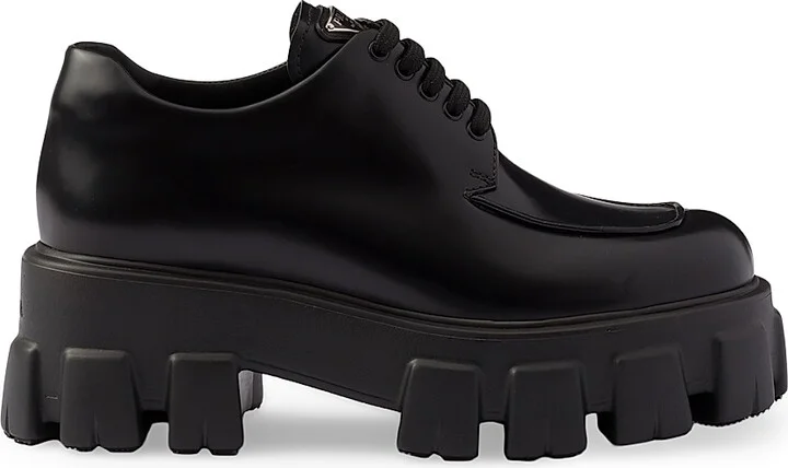 Women's Monolith Brushed Leather Lace-Up Shoes - Black - Size 5