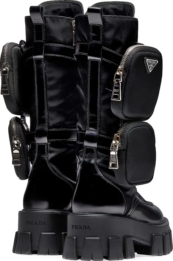 Women's Monolith Brushed Rois Leather and Nylon Biker Boots - Black - Size 6 - Image 4