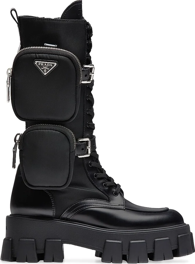 Women's Monolith Brushed Rois Leather and Nylon Biker Boots - Black - Size 6
