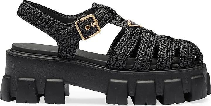 Women's Monolith Crochet Cage Sandals - Black - Size 5