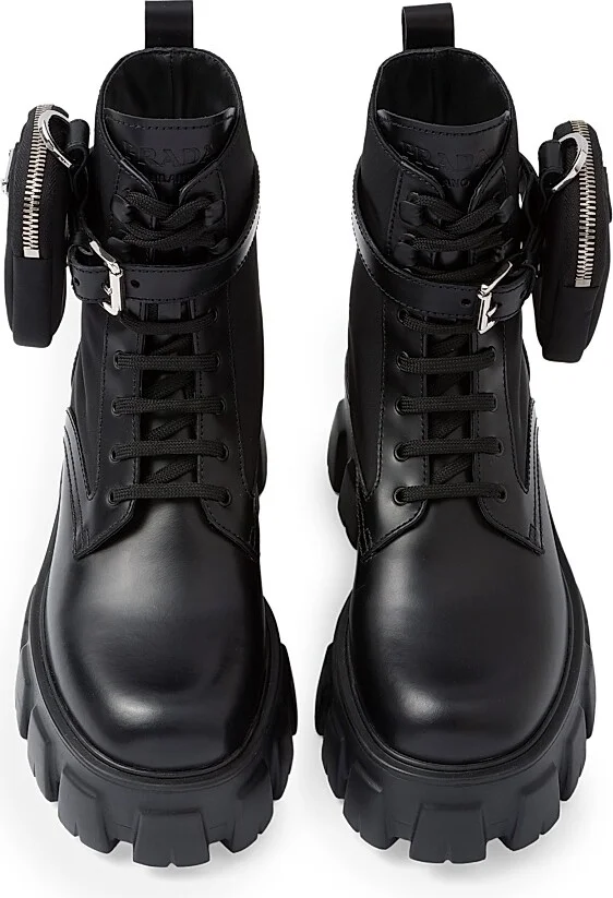 Women's Monolith Leather and Re-Nylon Boots with Pouch - Black - Size 5 - Image 3