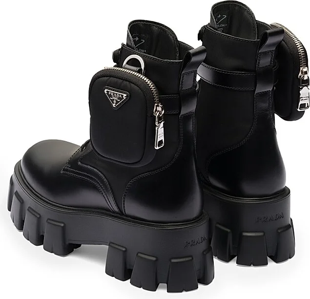 Women's Monolith Leather and Re-Nylon Boots with Pouch - Black - Size 5 - Image 4