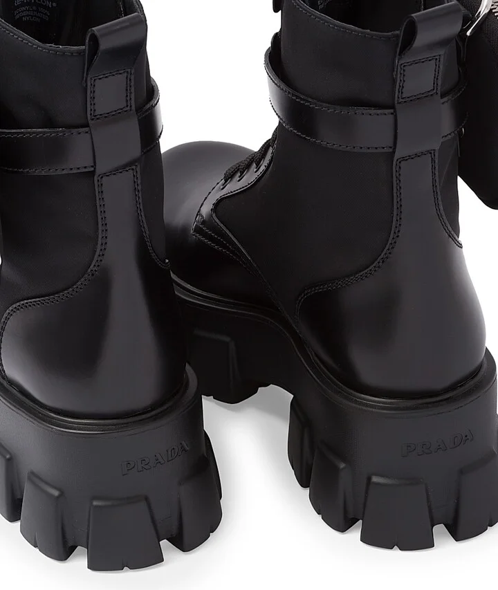 Women's Monolith Leather and Re-Nylon Boots with Pouch - Black - Size 5 - Image 5