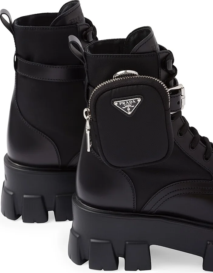 Women's Monolith Leather and Re-Nylon Boots with Pouch - Black - Size 5 - Image 6
