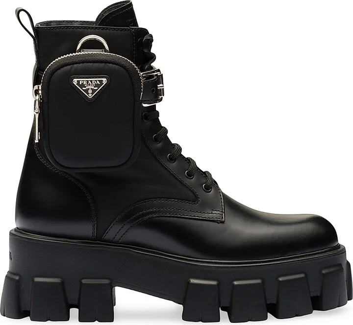 Women's Monolith Leather and Re-Nylon Boots with Pouch - Black - Size 5