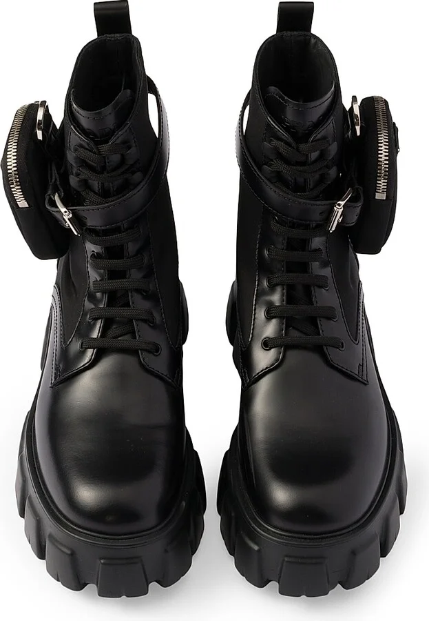 Women's Monolith Leather and Re-Nylon Combat Boots - Black - Size 8.5 - Image 3