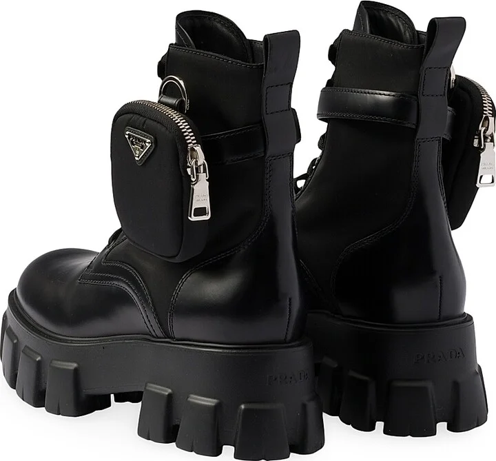 Women's Monolith Leather and Re-Nylon Combat Boots - Black - Size 8.5 - Image 4