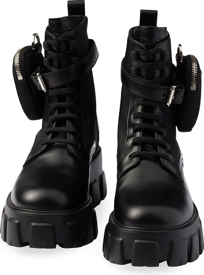 Women's Monolith Leather and Re-Nylon Combat Boots - Black - Size 8.5 - Image 5