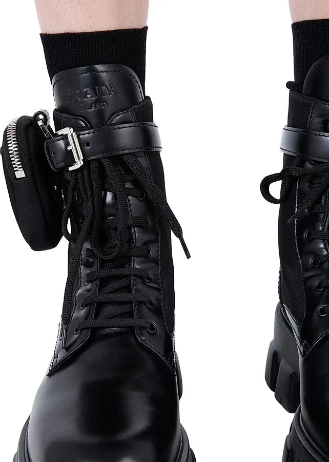 Women's Monolith Leather and Re-Nylon Combat Boots - Black - Size 8.5 - Image 6