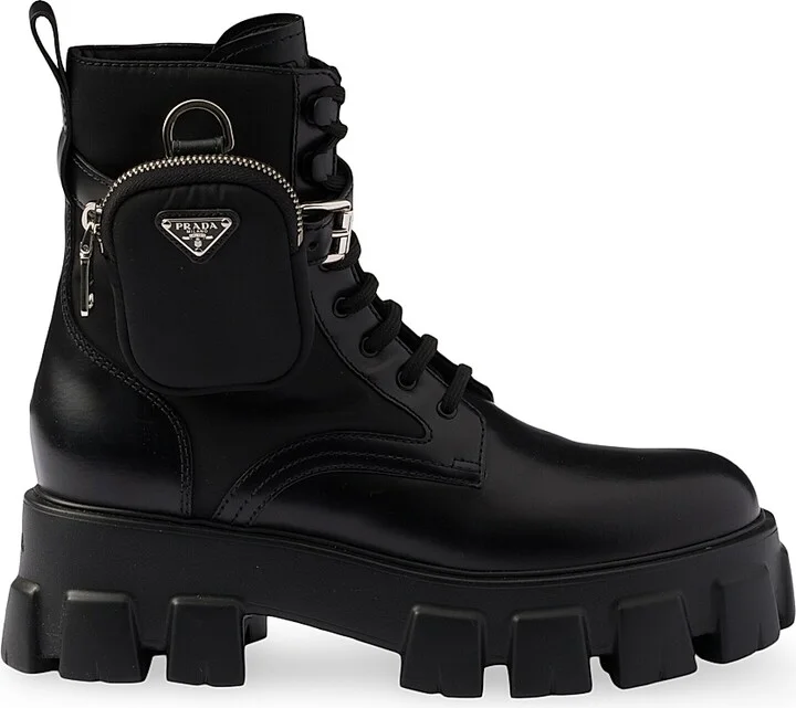 Women's Monolith Leather and Re-Nylon Combat Boots - Black - Size 8.5