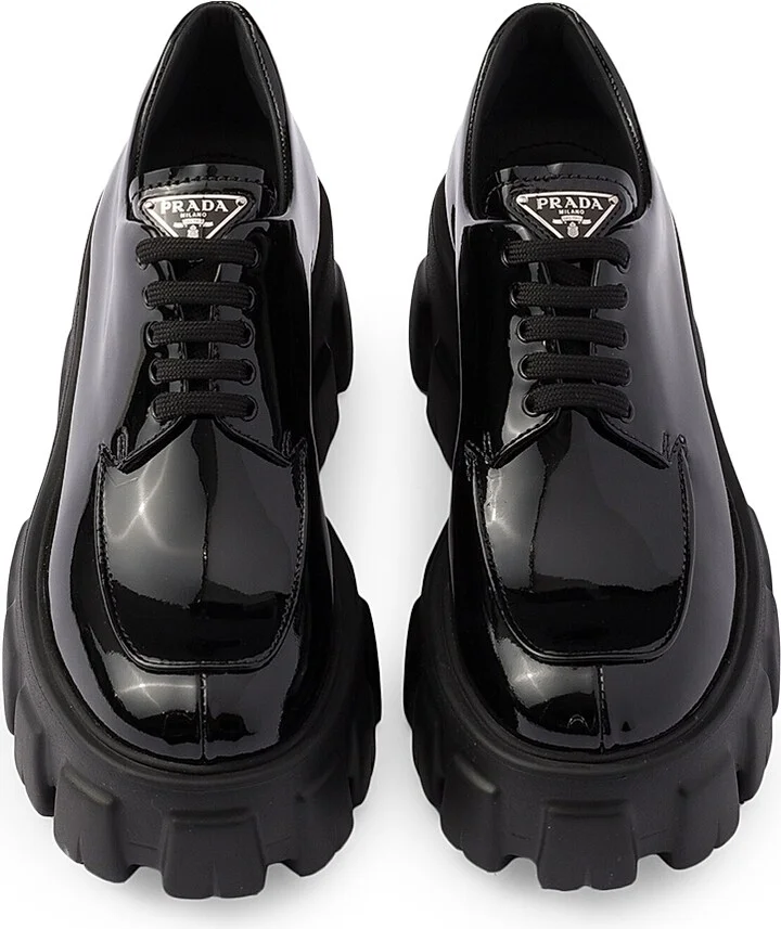 Women's Monolith Patent Leather Lace-Up Shoes - Black - Size 6 - Image 3