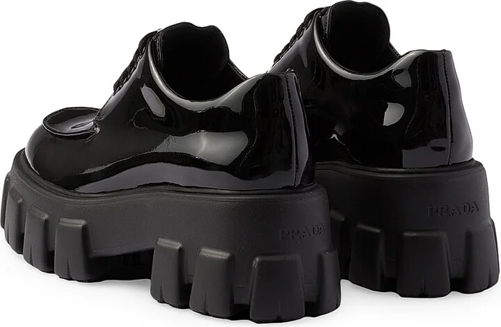 Women's Monolith Patent Leather Lace-Up Shoes - Black - Size 6 - Image 4