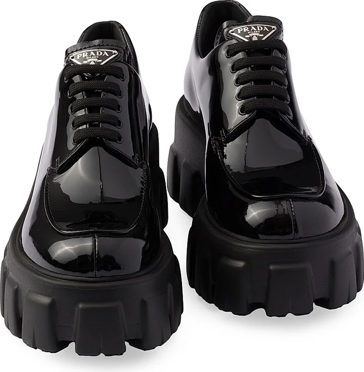 Women's Monolith Patent Leather Lace-Up Shoes - Black - Size 6 - Image 5