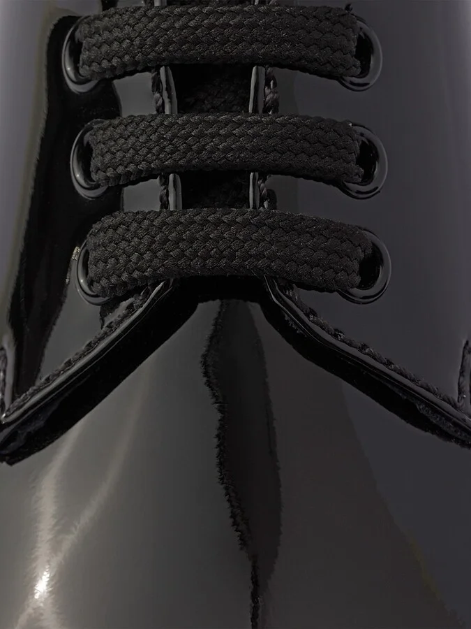 Women's Monolith Patent Leather Lace-Up Shoes - Black - Size 6 - Image 6