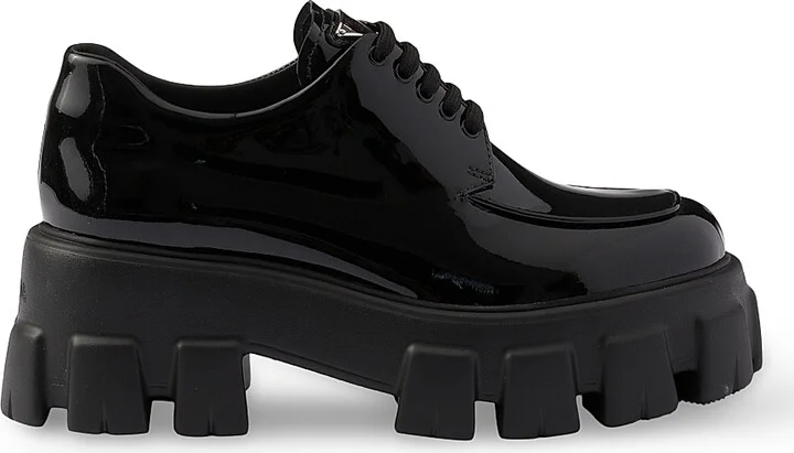 Women's Monolith Patent Leather Lace-Up Shoes - Black - Size 6