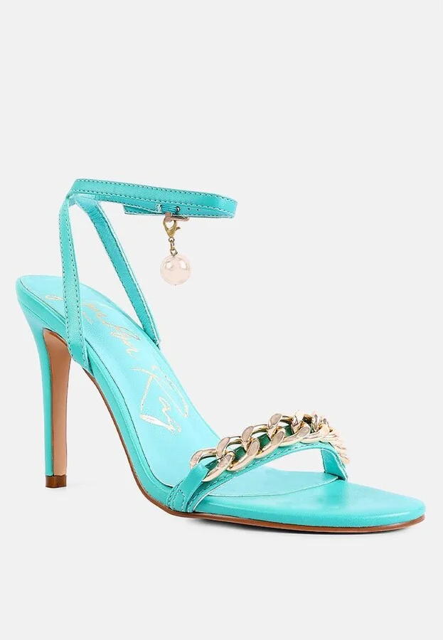 Womens Mooning Metal Chain Strap Stiletto Sandals - Image 4