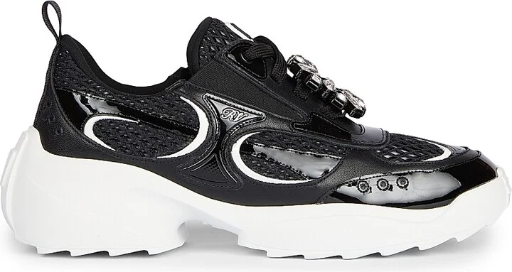 Women's Motor Run Strass Tech Neoprene Sneakers - Nero Bianco - Size 6
