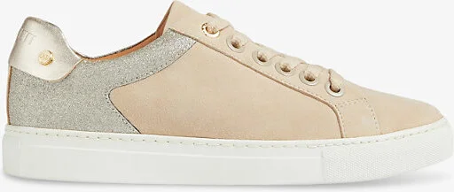 Womens Mul-Cream/Gold Signature Stud-Embellished Suede Low-Top Trainers Eur 41 / 8 Uk Women