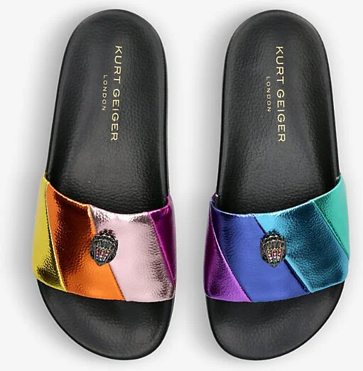 Womens Mult/Other Meena Eagle-Embellished Striped Rubber Sliders Eur 41 / 8 Uk Women - Image 2
