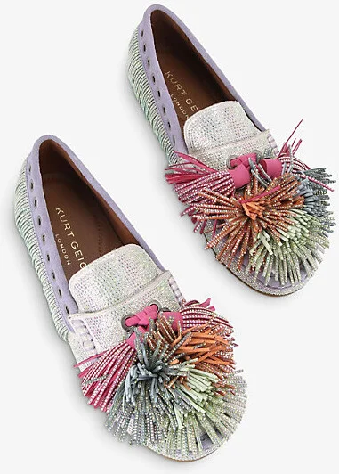 Womens Mult/Other Pom-Pom Diamante-Embellished Suede Moccasins Eur 36 / 3 Uk Women - Image 2
