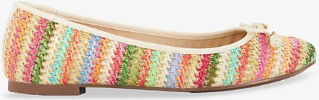 Womens Multi Plain Synthetic Hallo Bow-Embellished Striped Woven Ballet Flats Eur 41 / 8 Uk Women