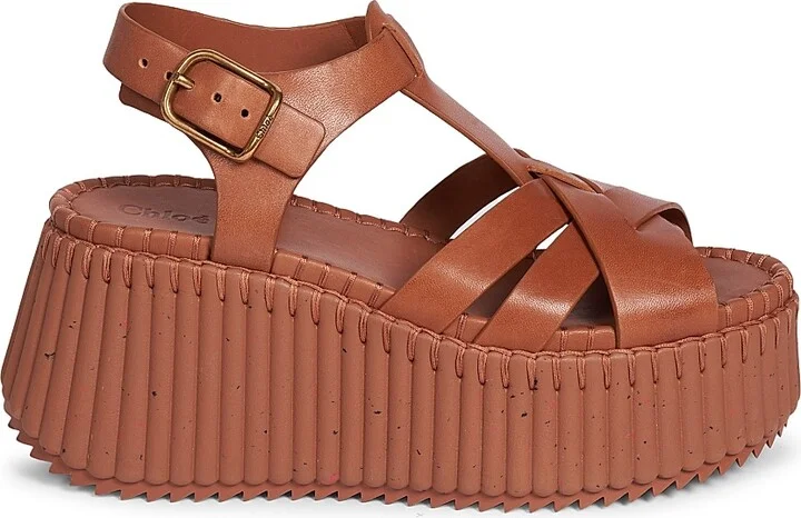 Women's Nama Leather Platform Sandals - Ginger Brown - Size 6