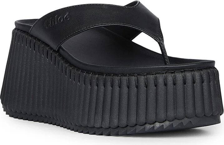 Women's Nama Leather Wedge Sandals - Black - Size 5 - Image 2
