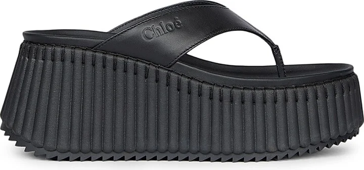 Women's Nama Leather Wedge Sandals - Black - Size 5
