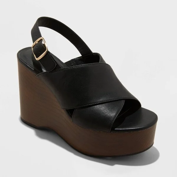 Women's Naomi Wood Wedge Heels with Memory Foam Insole - Universal Thread™ : Ankle Strap, Open Toe