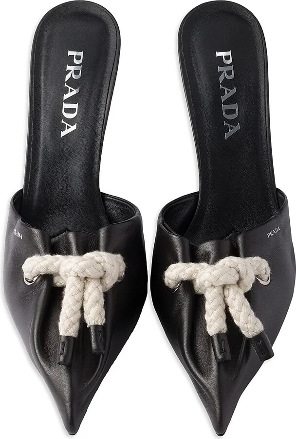 Women's Nappa Leather 85MM Mules with Cord Detail - Black - Size 7 - Image 3