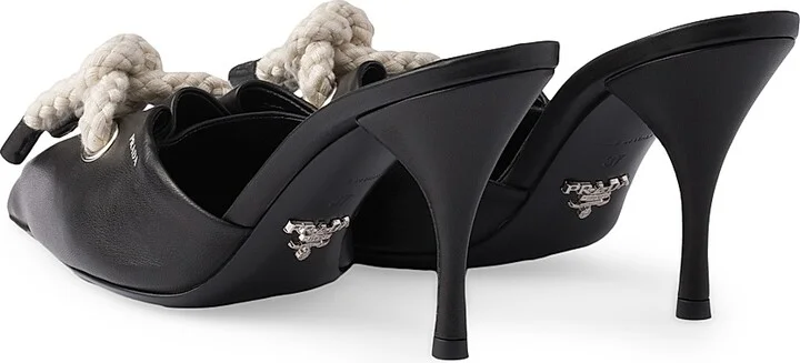 Women's Nappa Leather 85MM Mules with Cord Detail - Black - Size 7 - Image 4
