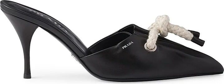 Women's Nappa Leather 85MM Mules with Cord Detail - Black - Size 7