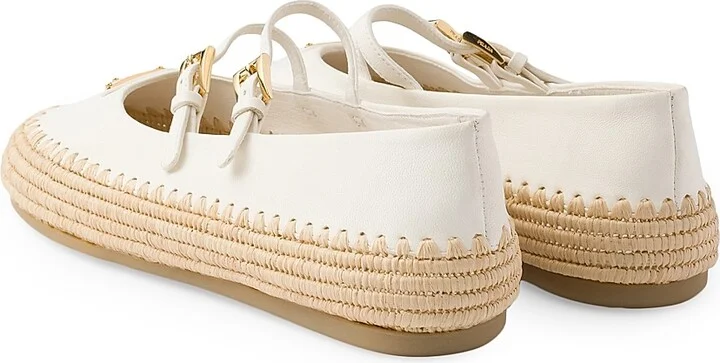 Women's Nappa Leather and Raffia Ballerinas - Beige Khaki - Size 7 - Image 3