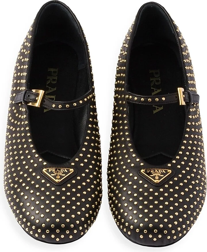 Women's Nappa Leather Ballerinas with Studs - Black - Size 5.5 - Image 2
