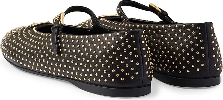 Women's Nappa Leather Ballerinas with Studs - Black - Size 5.5 - Image 3