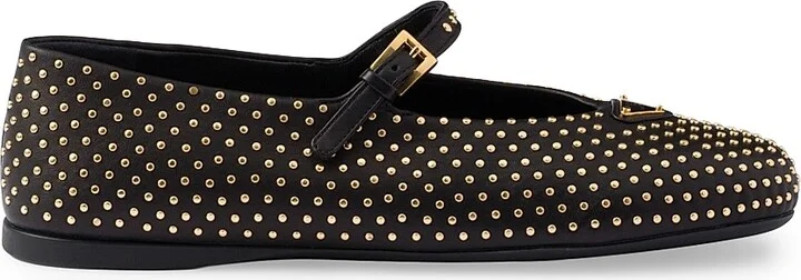 Women's Nappa Leather Ballerinas with Studs - Black - Size 5.5