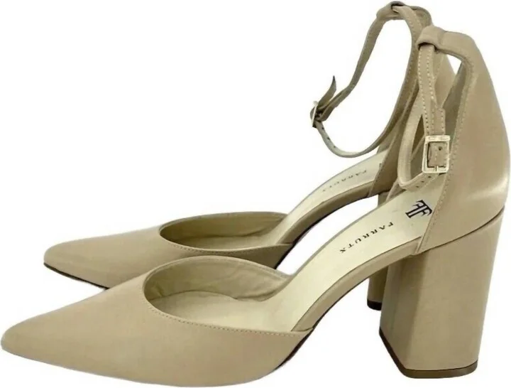 Women's Nappa Leather Pumps Pointed Toe Heels In Beige