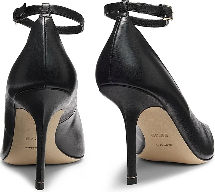 Women's Nappa-Leather Pumps with Ankle Strap - Black - Size 6 - Image 4